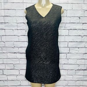 Milly Womens Black Metallic Sleeveless V-Neck Wool Shift Dress Size 4